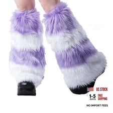 Women Furry Faux Fur Leg Warmers, Thicken Fuzzy Warm Long Boots Sleeves Purple