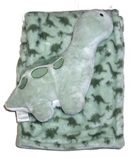 NEW Stylish Baby Green Dinosaur Plush Blanket 2 Piece Gift Set 30x40"