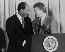 Egyptian politician Anwar Sadat president of Egypt in conversation- Old Photo