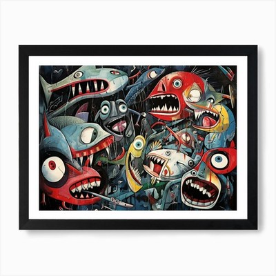 Hunzinator School Of Electric Eel 2 gerahmtes Wandbild Poster Leinwanddruck Bild