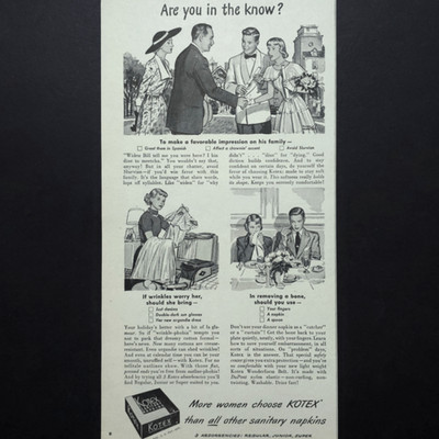 Kotex Sanitary Napkins Etiquette Family Dinner Dating Advice 1950 Vtg Print Ad