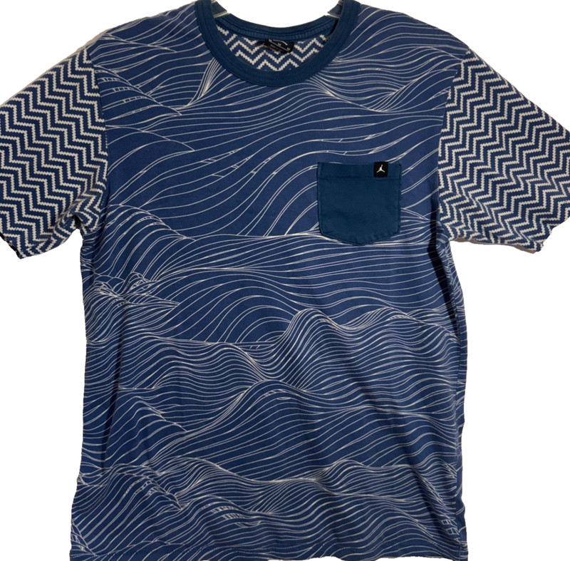 ~Size M~  Jordan Shirt Men’s Blue Graphic Pocket Basketball Short Sleeve Cotton