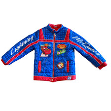 Disney Store Cars Lightning McQueen Racing Jacket Kids 9/10 Blue Red Puffer Coat