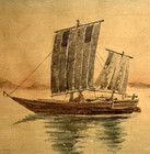 Antique 1906 Japanese Water Color Painting By Artist Oshima - Signed And Dated — photo 1