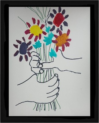 Abstract After Picasso Bouquet of Peace  11 x 14 Handmade colorful Art Painting
