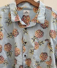 Rip Curl Hawaiian Tropical Pineapple Print Blue Button Up Camp Shirt Mens Sz XL