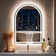 Bathroom Arched LED Mirror Dimmable 3 Color Lights Anti-Fog Function HD Mirrors