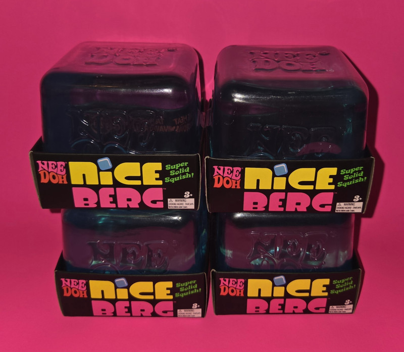 🔥🟦 New Lot Of 4 NeeDoh Nice Berg Super Solid Squishy Cube Sensory Squeeze Blue