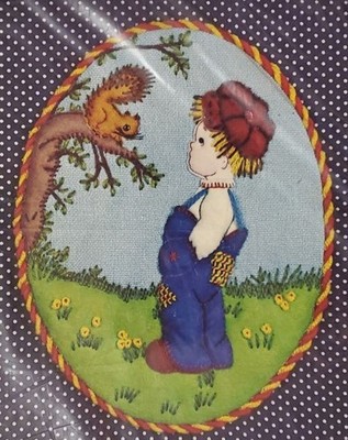 Paragon Platter Talk Patches 0243 crewel needlework kit, boy, squirrel, flower