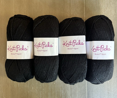 LOT Knit Picks Black, Bravo Sport Weight 273 yards, Premium Acrylic, 4 skiens