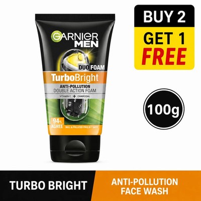 Garnier Men Turbo Bright FACE WASH FAST DISPATCH FRESH STOCK BUY 2 GET 1 FREE