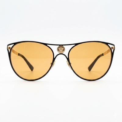 Versace MOD. 2237 Sunglasses Gold Black Medusa Greek Key Italy 57-19-140