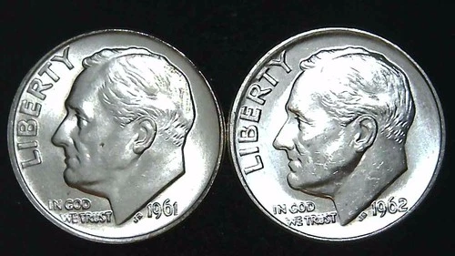 1961 1962-P  10C Roosevelt Dime (2  Coins) BU 90% Silver 26ctt0106-4