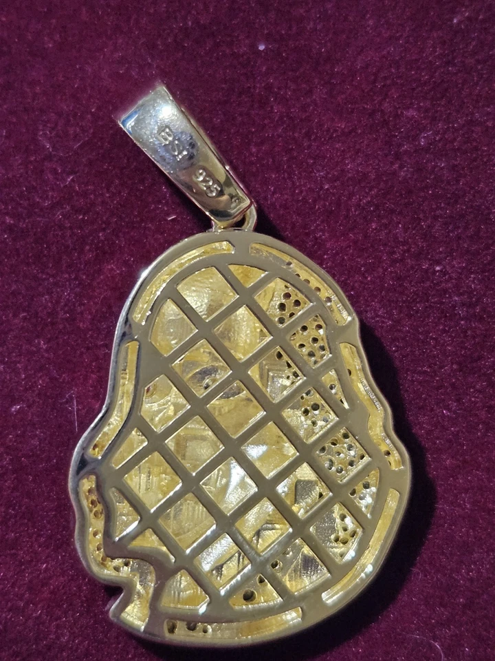 Colgante Chapado en Oro Helado 925 Benjamin Franklin Circonita cúbica 11g 30mm X 25mm Foto 2 de 4