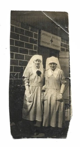 Vintage Old 1919 Photo of WWI NURSES by Red Cross Infirmary Dispensary in France