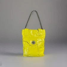 Marc Jacobs Totally Turnlock Yellow Crinkle Leather Flat Tote Shoulder Bag $398