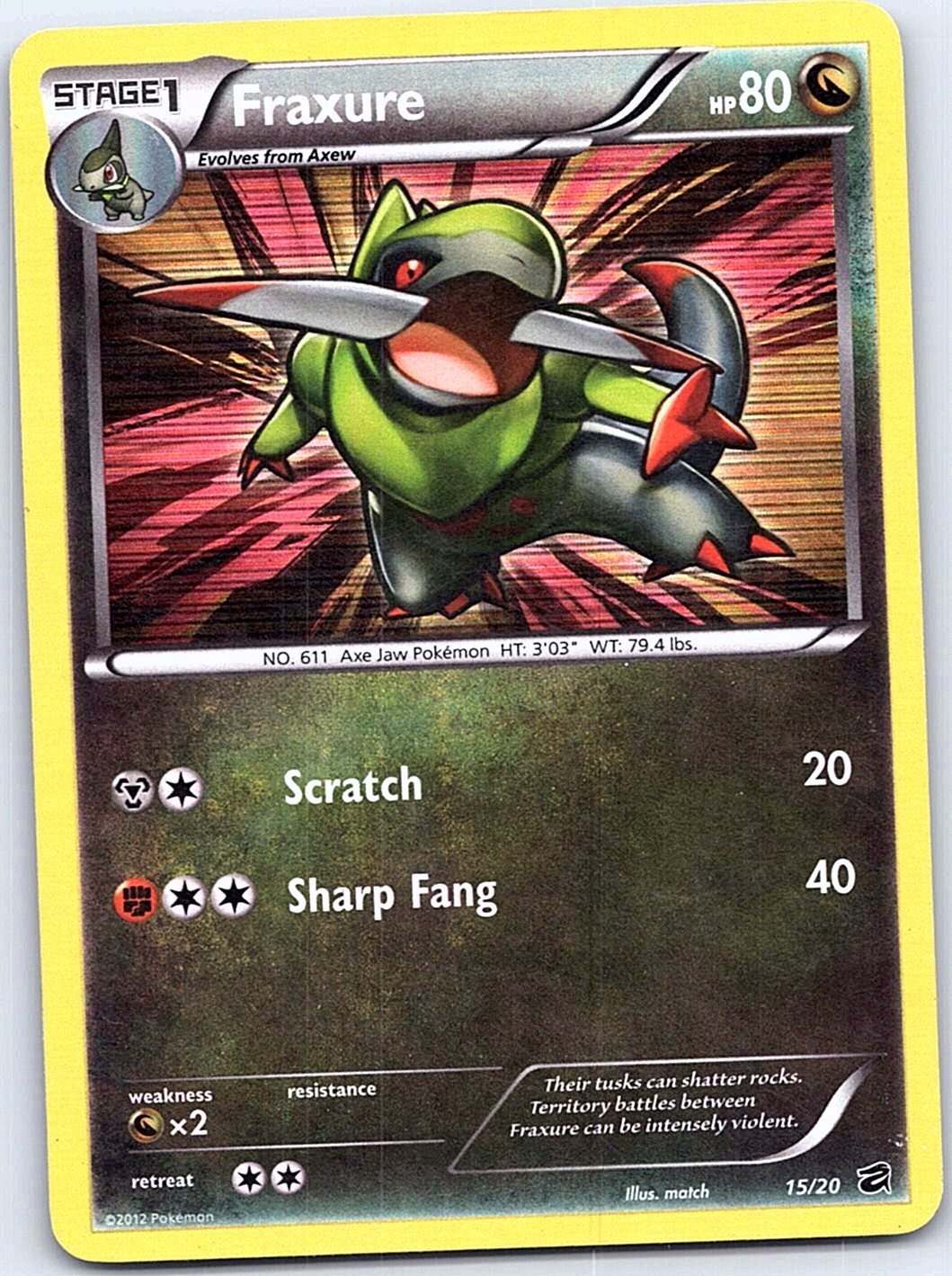 Pokemon Fraxure (15) tcg Dragon Vault Holo Rare