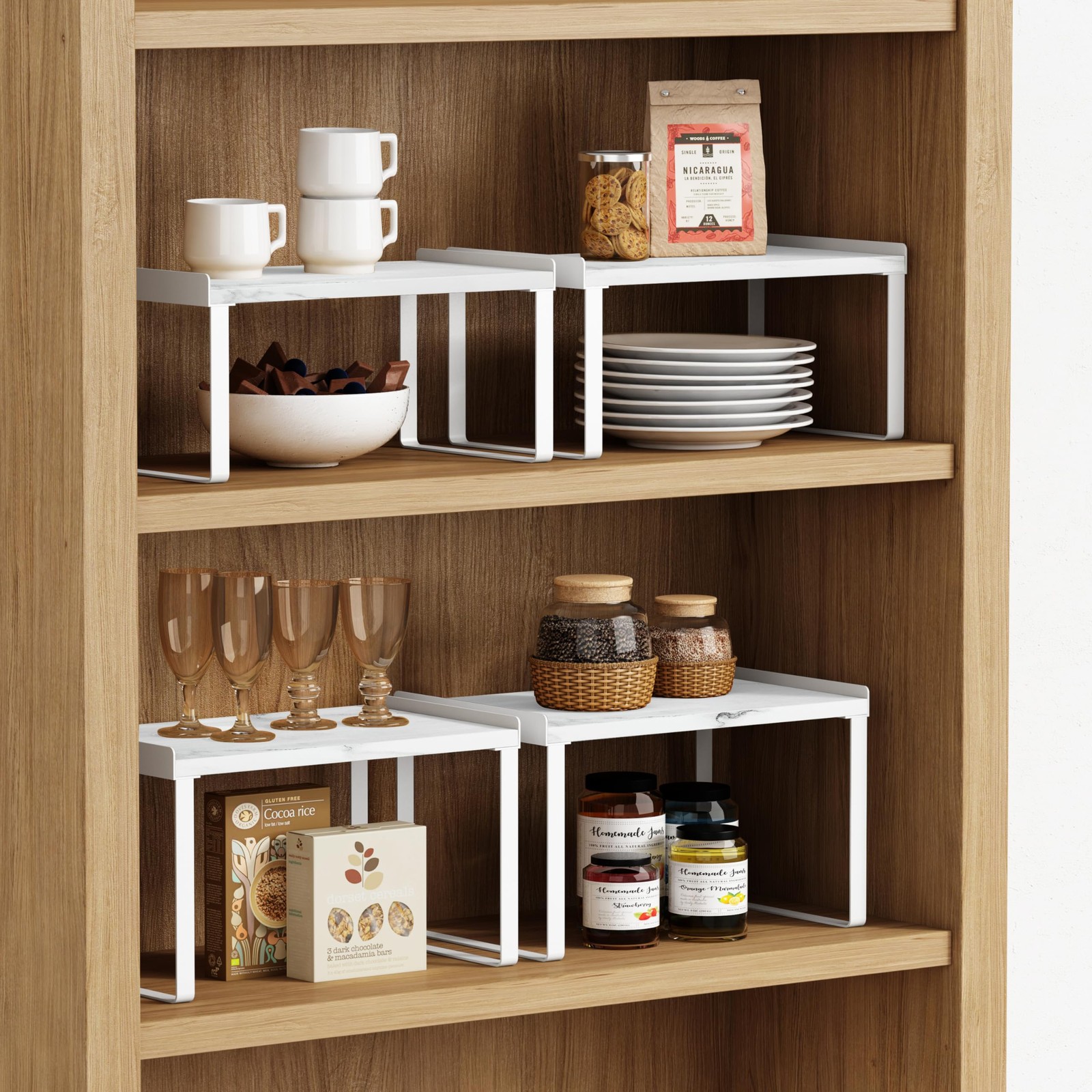 White Marble Kitchen Counter Shelf Organizer, Modern Dish Plate Organizer for...