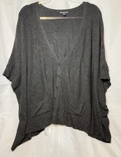EILEEN FISHER Charcoal Cozy Viscose Stretch Knit Boxy V-Neck Cardigan Plus 1X