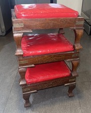 Set of Three Vintage Stackable Stools Mid-Century Asian Style, Gold Floral Inlay
