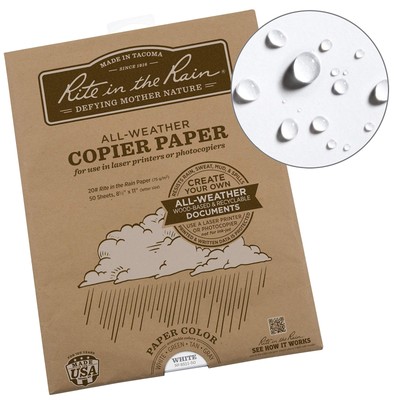 Rite In The Rain Weatherproof Laser Printer Paper, 8.5'' x 11'', 20# White, 50 ...