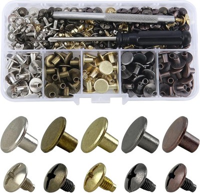125 Sets Mixed Colors round Flat Head Chicago Screws for Leather Crafting - Rive
