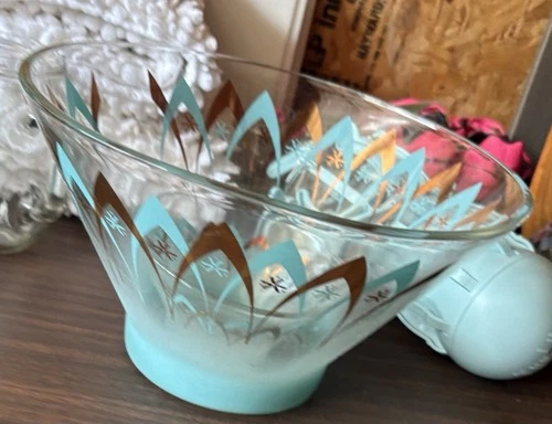 MID-CENTURY RETRO ATOMIC SPACE CHIP & DIP SET BOWL BLENDO / ANCHOR HOCKING GLASS