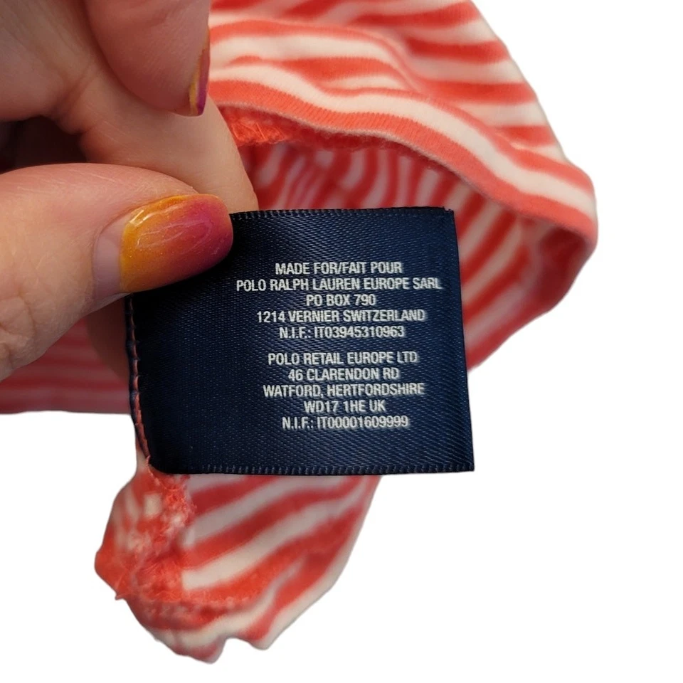 Top Ralph Lauren Niñas 100% Algodón Rayas Manga Acampanada Naranja Blanco Talla 6 Foto 4 de 4