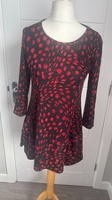 Black Red Polka Dot Swing Tunic Dress 3/4 Sleeve Women’s Size 12 MB46