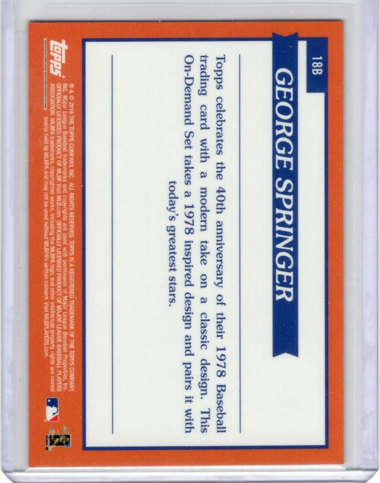 2018 Topps "NOW" On Demand BLUE 14/50 George Springer #18B 1978 Inspired - Image 2 of 2
