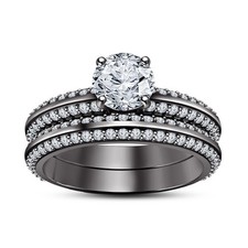 2 CT Round Cut Lab Created Diamond Bridal Wedding Ring Set 14K Black Gold Over