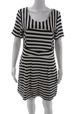 Marc By Marc Jacobs Women Dark Blue Shift Dress Short Sleeve Round Neck Size M