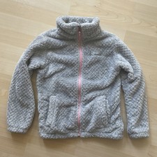 Columbia Fire Side Sherpa Jacket Girls Size Small 7/8 Gray With Pink Zipper Nice