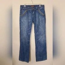 Vigoss Women 11/12 Brass Stud and Grommet Jeans Distressed Y2K Low Rise Bootcut