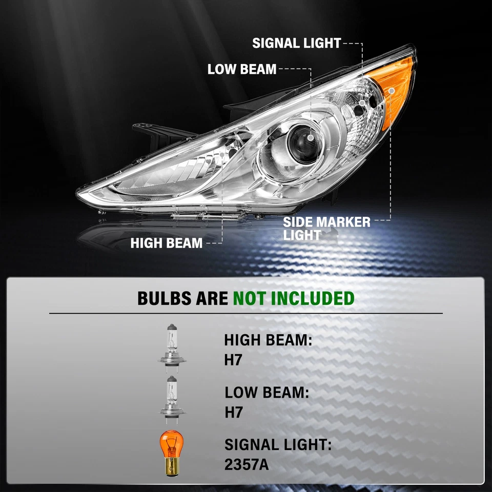 Par de faros halógenos esquineros ámbar carcasa cromada para Hyundai Sonata 2011-2014 Foto 3 de 4