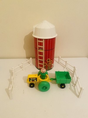 Fisher Price Bauernhof Silo Container Traktor und Zaunteile Oldtimer
