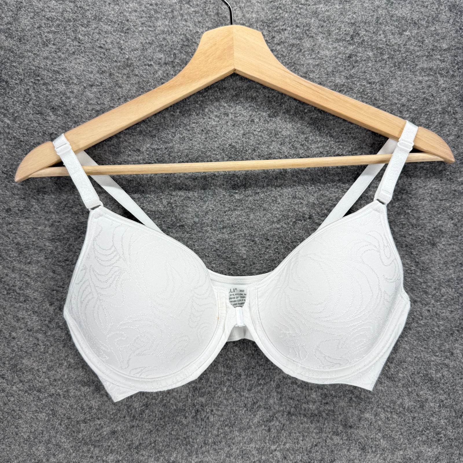 Bali Bralette Bra Women 36B White Geometric Underwired Opaque Push Up Nylon-image