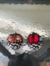Set of 2 Woodland Pinecone Forest Animals Ornaments