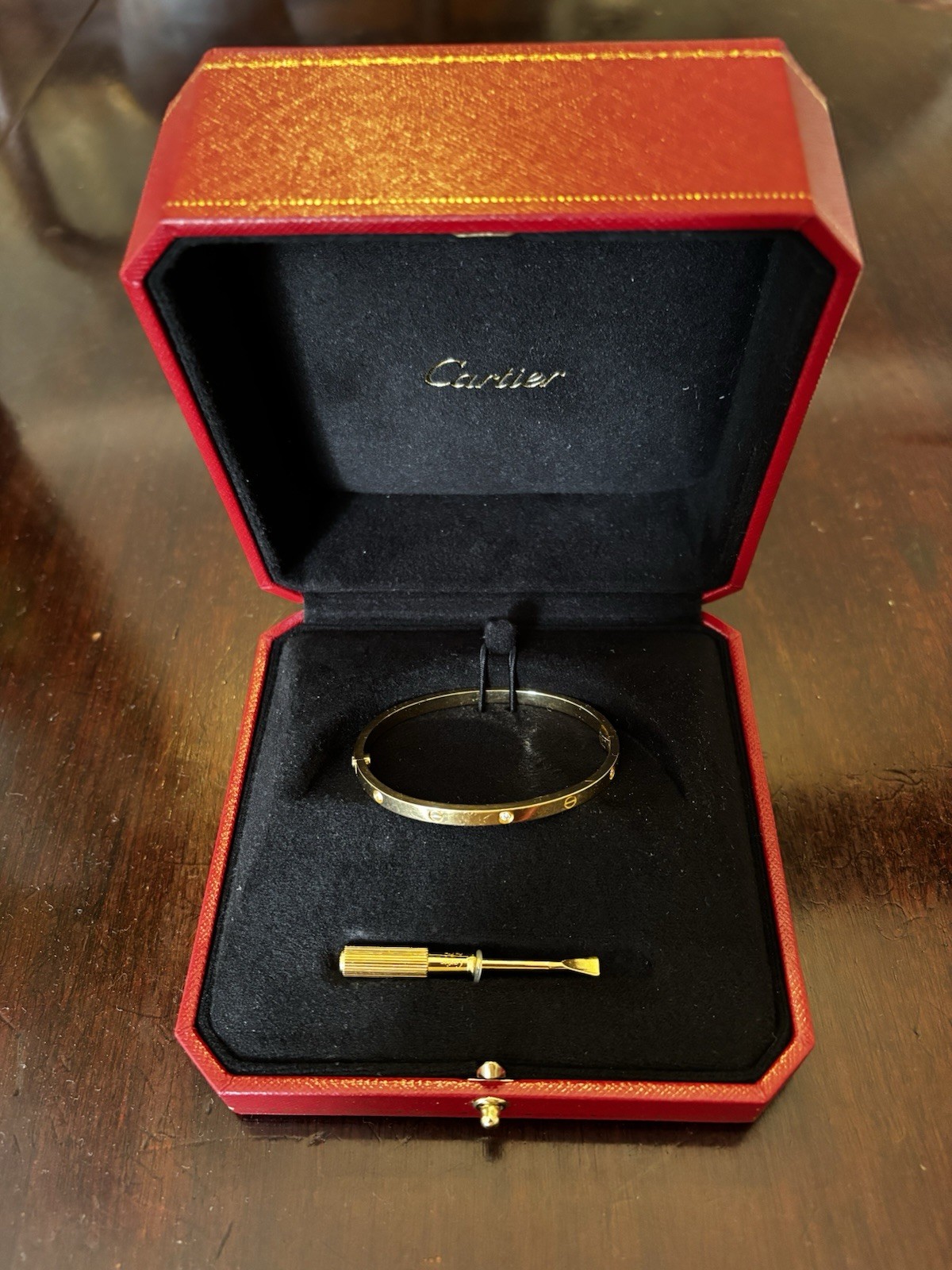 Cartier 18ct Yellow Gold LOVE bracelet small, 6 diamonds CRB6047216, size 16.