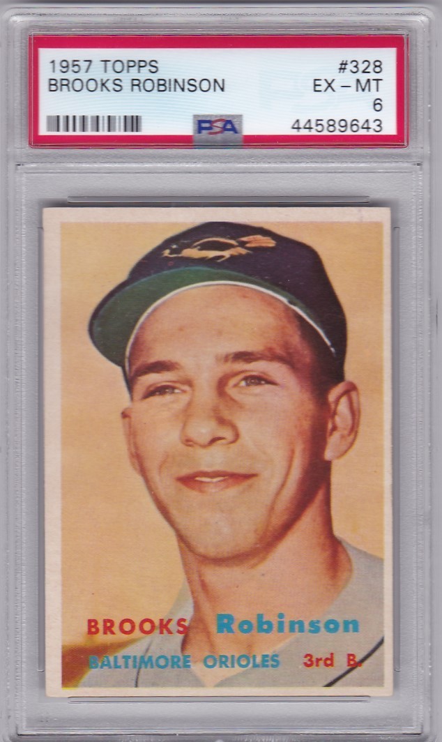 1957 TOPPS BASEBALL BROOKS ROBINSON ROOKIE #328 ORIOLES PSA 6 *520