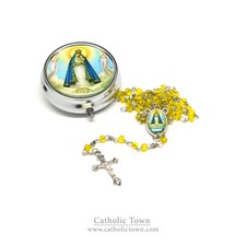 Catholic Rosary Necklace with Caridad Medal,Cross Crucifix and metal box ROSMIRC