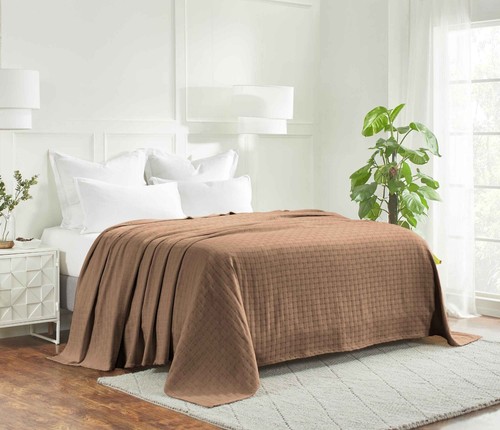 100% Cotton Thermal Basket Weave All Season Blanket Luxury Solid Sofa Bed Throw - Picture 126 of 147