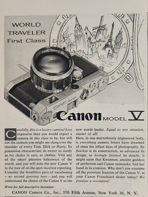 1956 Print Ad Canon Model V World Traveler First Class Camera New York,NY