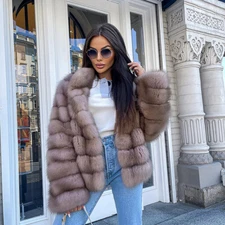 Women Thick Coat Full Pelt Jacket Real Fox Fur Jackets Overcoat Vulpes Outerwear