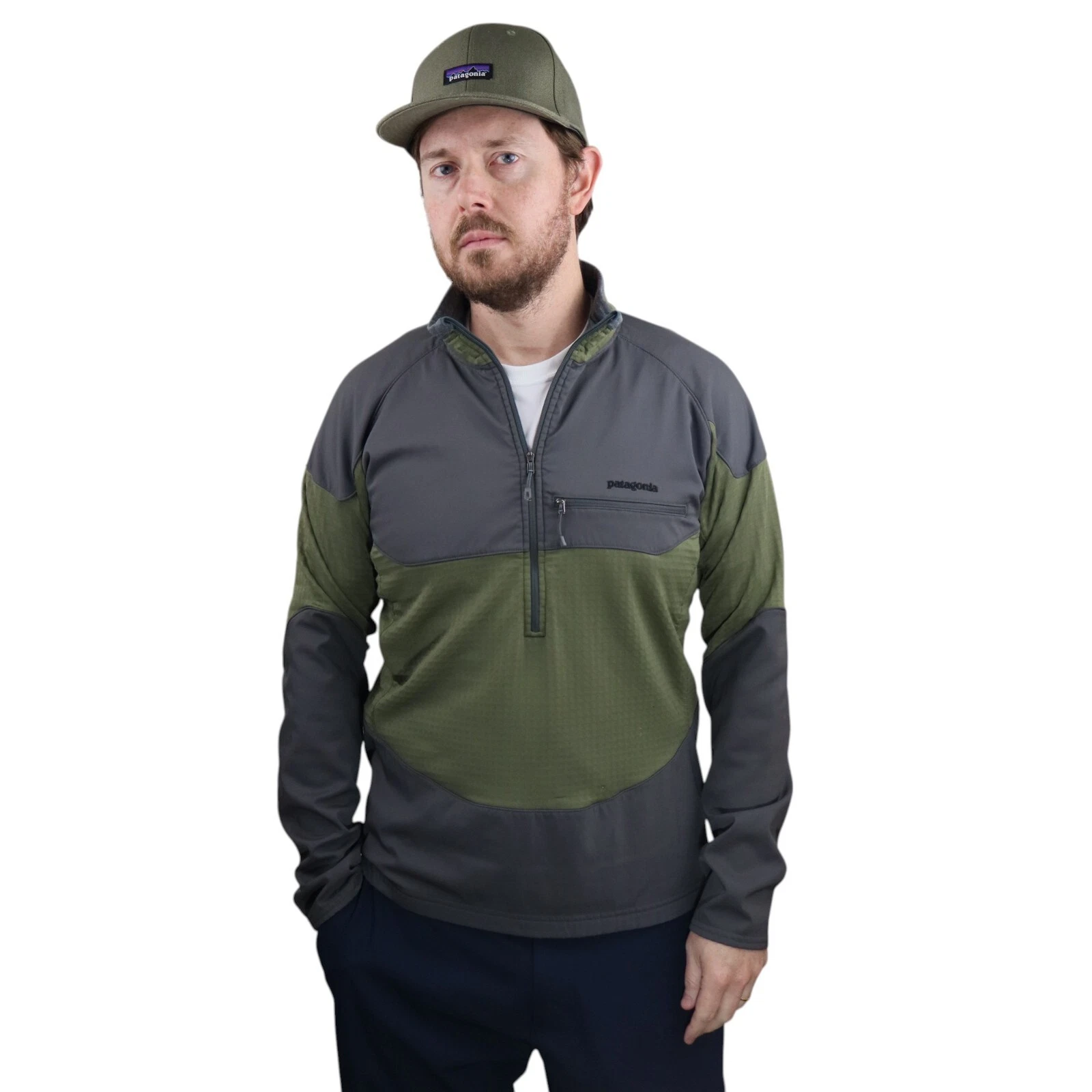 Patagonia R1 Fitz Roy Polartec Fleece Fishing Pullover Shirt Mens M Green Jacket