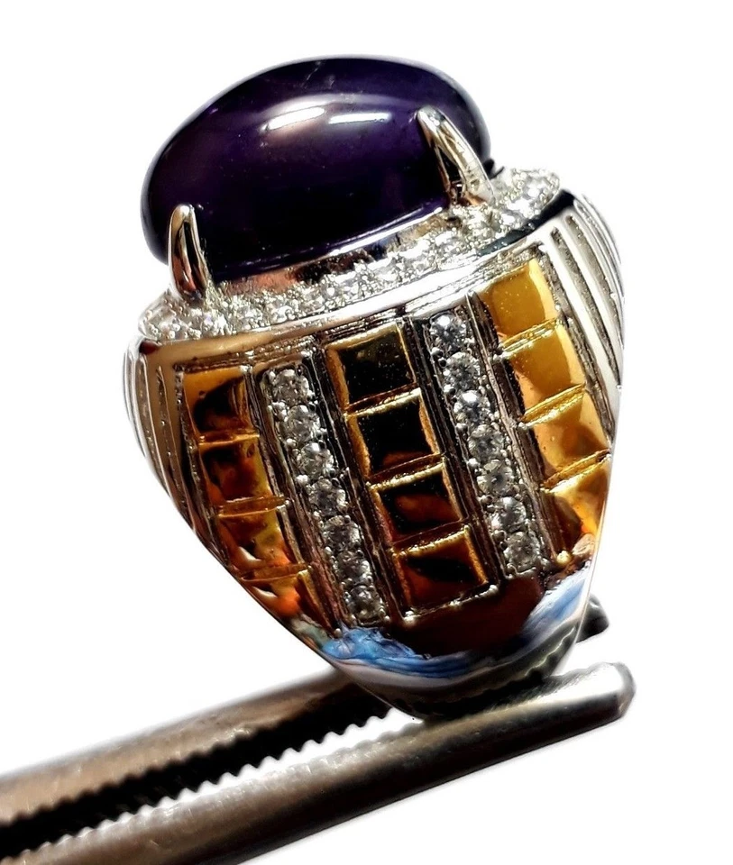 Hermoso anillo de piedras preciosas cabujón amatista natural 66 crt para hombre TALLA 10 Foto 2 de 4