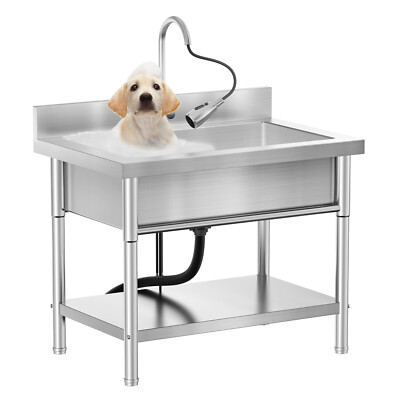 Freestanding Laundry Sink with Pull-Out Faucet, Stainless Steel Utility Sink