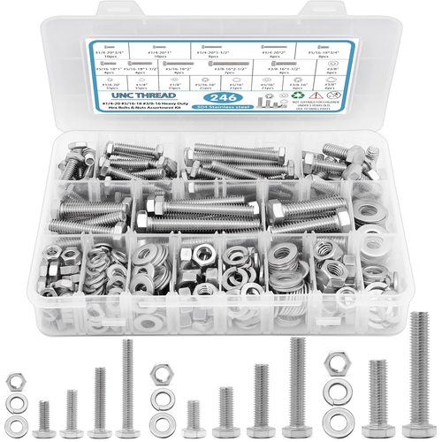 246PCS Hex Head Bolts and Nuts Assortment Kit, Stainless Steel 1/4-20, 5/16-18, - Picture 12 of 12