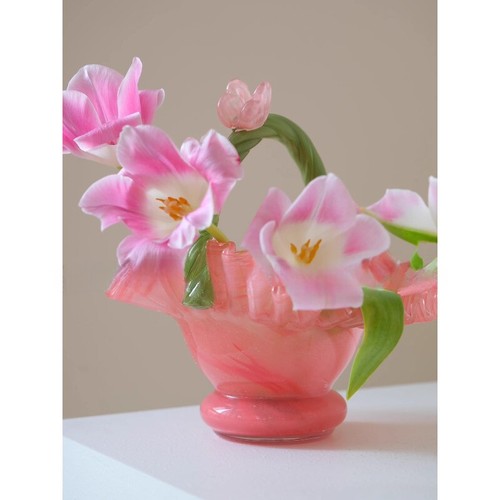 Ménage rose vert couleur mixte pot vase verre arrangement floral décoration - Photo 3/24