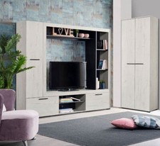 Luca White Oak Effect and Black Entertaiment Unit Lounge Wall TV Media Cabinet